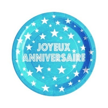 10 assiettes joyeux anniversaire en carton turquoise - 23 cm