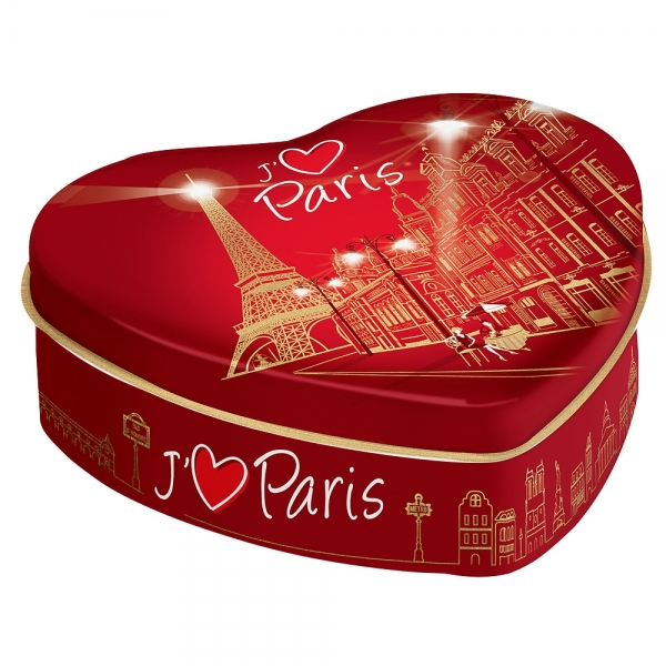 boite à bonbon coeur paris rouge et or- caramels 100g