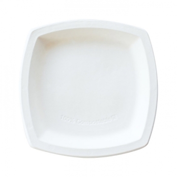 125 assiettes carrées biodégradables en bagasse blanc 25 cm